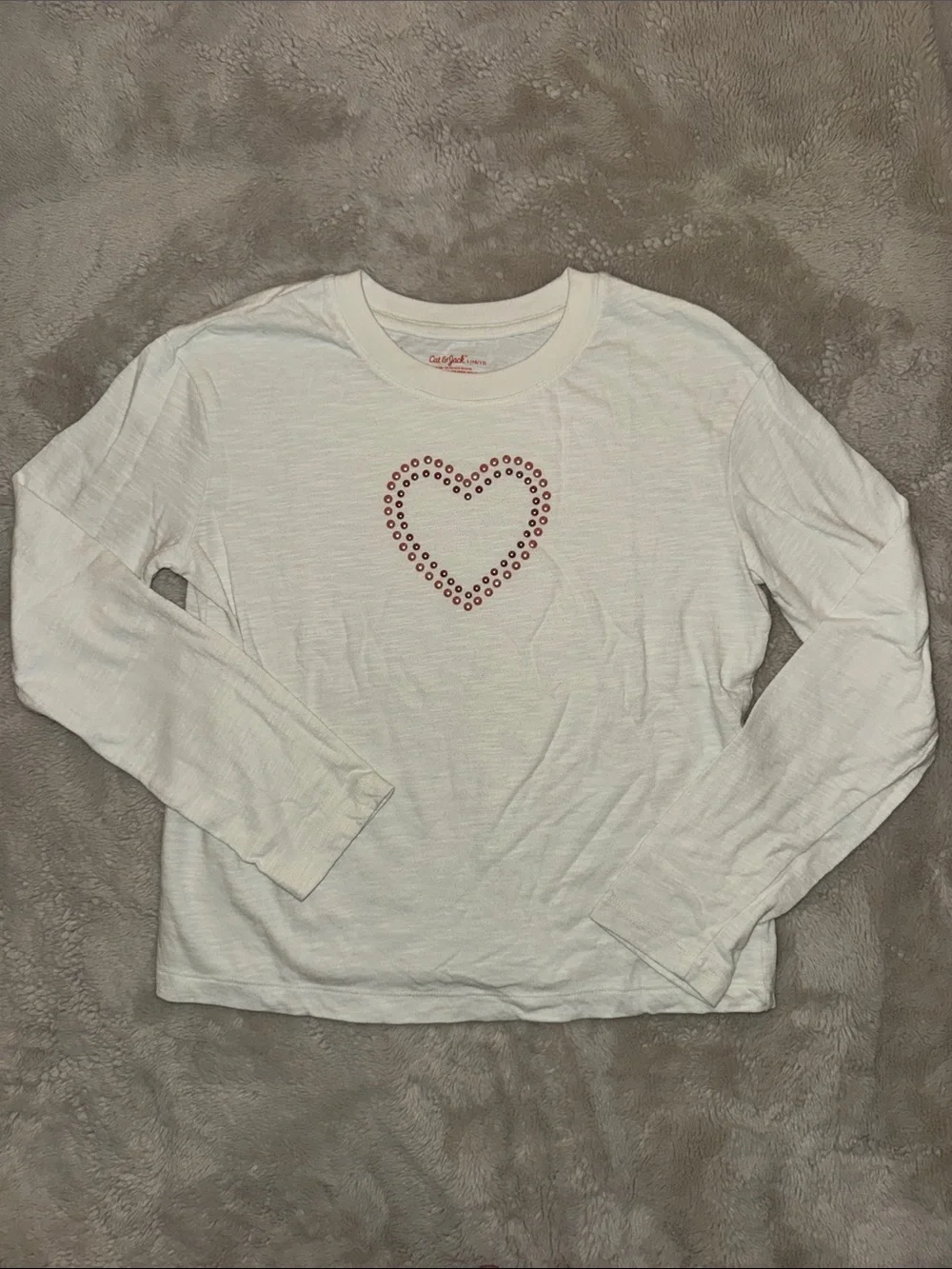 Cat & Jack White Long-Sleeve Tee with Red Stud Heart